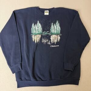 Vintage Tultex Maximum Sweats Oklahoma Crewneck Sweatshirt 2XL Navy Trees